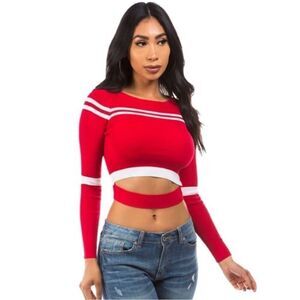 Red and White Striped Crop Top